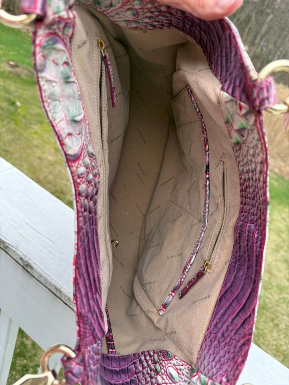 Brahmin Purple / Mint Croc-Embossed Marianna tote Bag - Picture 6 of 6